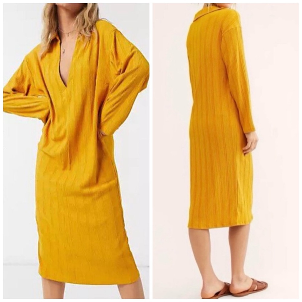 Free People Beach Palma Ribbed Aster Collar Tshirt Midi Dress